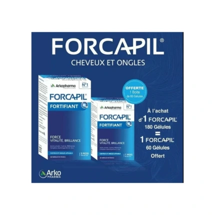 Arkopharma Forcapil Cheveux et Ongles 180 + 60 Gélules Offertes